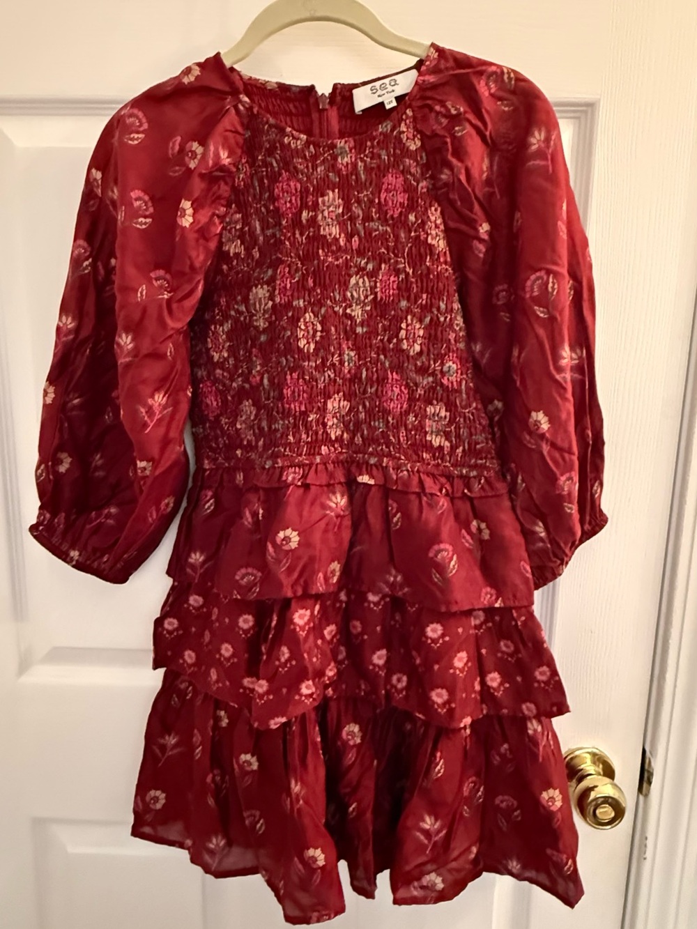 Sea Red Floral Smocked Tiered Dress